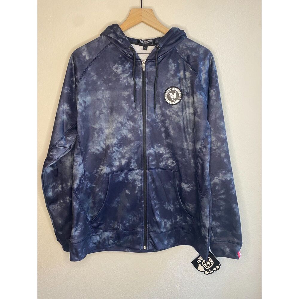 LA Gate Maui Built Hawaii Tie Dye Full Zip Hoodie Sweatshirt Blue NWT Men's L